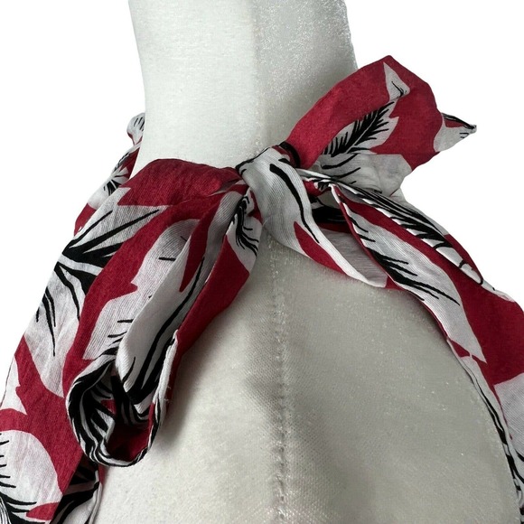 Daisy May Sz S Red Black White Leaf Print Smocked Bust Tiered Tie Midi D… - Picture 3 of 8